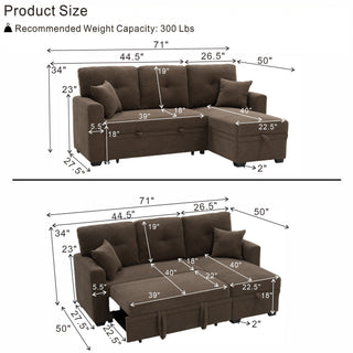 Sleeper Sectional With Pull Out Bed, Reversible Chaise