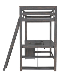 Loft Bed With U-Shaped Desk, Drawers, And Storage Shelves