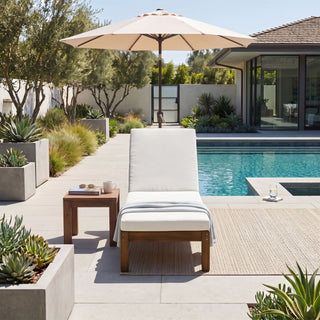 Adjustable Outdoor Patio Lounge Chair Chaise Lounge - Beige / Walnut