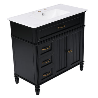 36" Bathroom Vanity With Sink, Freestanding Cabinet With Drawers, 2 Package - Black