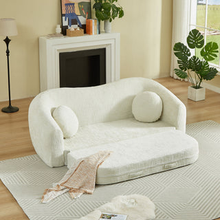 Curved Convertible Sofa, 2 In 1 Frameless Folding Sofa Bed With Pull Out Base And Deep Seat
