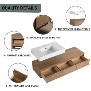 Modern Wall Mounted Bathroom Vanity With Resin Sink And Soft Close Drawer