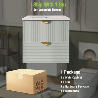Modern Wall-Mounted Bathroom Vanity With 2 Drawers, Ideal For Small Bathrooms - Green