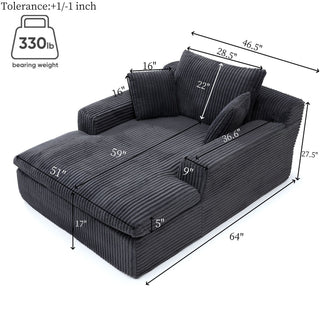 Oversized Upholstered Chaise Lounge Chair Sleeper Couch - Gray
