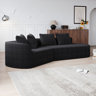 Upholstered Oversized Sectional Sofa, 4 Seater Extra Deep & Wide Curved Cloud Couch With 4 Throw Pillows For Living Room - Black
