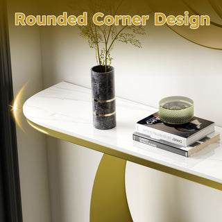 Half Console Table For Hallway - Gold / White