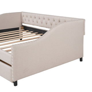 Upholstered Daybed With Two Drawers, Wood Slat Support