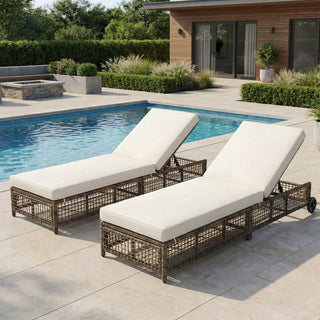Outdoor Lounge Chair With 5 Position Backrest With Cushion And Wheels