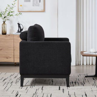 Wide Modern Farmhouse Performance Accent Chair With Legs, Wood Base