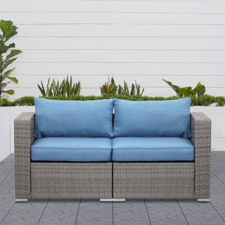 2 Piece Patio Loveseat Set With Thick Cushions, Outdoor Sectional Sofa For Balcony - Blue / Brown