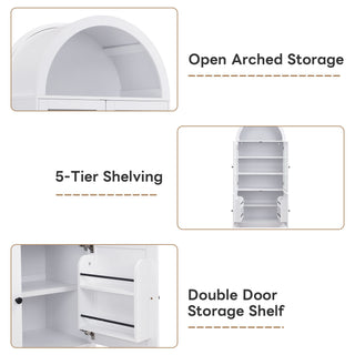 Tall Arched Top Storage Cabinet With 5 Tier Shelves, Soft Close Hinges