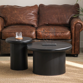 Fluted Cylinder Side Tables, Round End Tables For Living Room (Set of 2) - Black