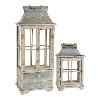 Wooden Candle Lantern Decorative, Hurricane Lantern Holder Decor For Indoor Outdoor, Home Garden Wedding - Ivory