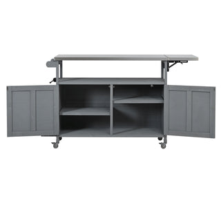 Foldable Outdoor Kitchen Island With Lockable Wheels, Storage Cabinet And Towel Rack For Patio