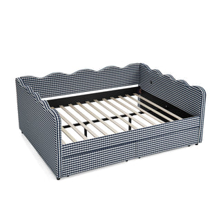 Gingham Daybed With USB Charging Port, Wave-Shaped Design