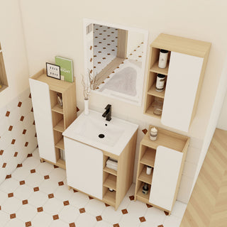 4 Piece Bathroom Vanity Set With Sink, Vanity Combo With Storage Cabinets - Black / Light Oak / White