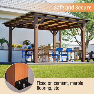 13 X 10 Ft Gazebo With Roof, Spacious Outdoor Patio Shade Structure For Backyard & Garden - Brown