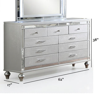 1 Piece Dresser With Snake Skin Bedroom Furniture - Silver