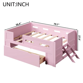 Platform Bed With Guardrail And Drawer