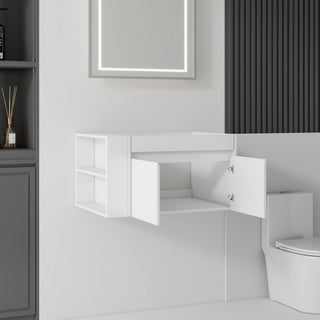 Floating Bathroom Vanity Cabinet, Soft Close Double Drawers, Open Side Storage, Wall Mounted, Cabinet Only