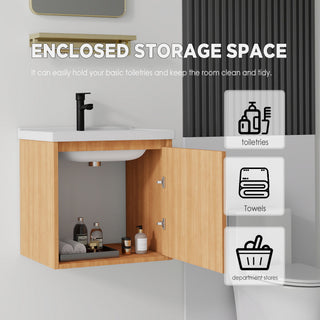 20" Floating Bathroom Vanity Combo With Sink, Soft Close Doors, Wall Mounted Solid Cabinet - Golden Oak