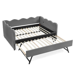 Gingham Daybed With USB Charging Port, Wave-Shaped Design