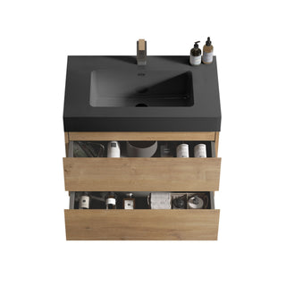 Alice - Natural Oak Bathroom Vanity With Sink, Large Storage Wall Mounted Floating Bathroom Vanity For Modern Bathroom, One-Piece Sink Basin Without Drain