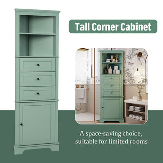 Tall Storage Cabinet With 3 Drawers And Adjustable Shelves For Bathroom