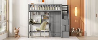 Loft Bed With Bookshelf, Drawers, Desk, And Wardrobe