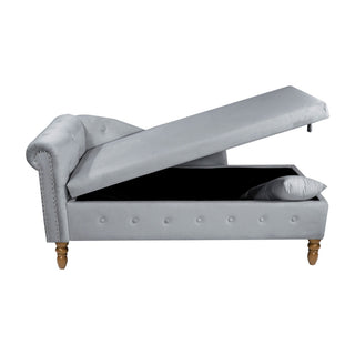 Chaise Lounge Indoor, Lounge Chair For Bedroom With Storage & Pillow, Modern Upholstered Rolled Arm Chase Lounge For Sleeping With Nailhead Trim For Living Room Bedroom Office