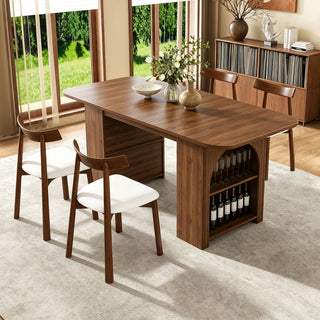 Dining Set With 4 Chairs, Table With Drawers & Open Shelf - Walnut