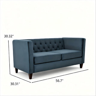 Button Tufted Loveseat, Upholstered 2 Seater With Square Arm For Living Room - Navy Blue