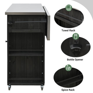 Outdoor Kitchen Island With Stainless Steel Top, Ample Storage Space, Towel And Spice Racks And A Bottle Opener