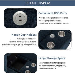 Sectional Sofa Upholstered Sofa With Two Removable Ottoman, Two USB Ports, Two Cup Holders And Large Storage Box For Living Room