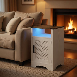 Farmhouse Nightstand With Charging Station & Storage