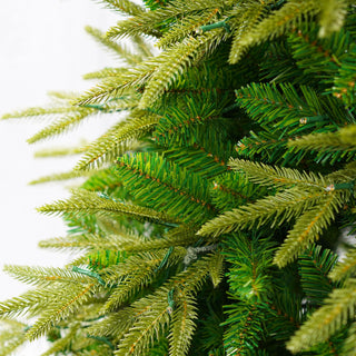7.5Ft Premium Life Like Full Flocked Christmas Tree With Stand, Fire Resistant Tips, Warm & Colorful LED Lights - Green