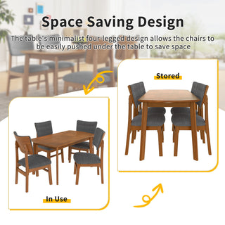 Mid Century Modern Dining Table Set For 4, Solid Wood Dining Table And Solid Wood Chairs, 5 Pieces Farmhouse Dining Table And 4 Upholstered Chairs - Brown / Gray