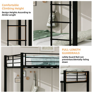 Bunk Bed For Kids, Convertible Frame With Ladders & Guardrail
