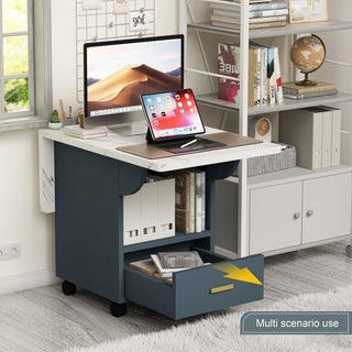 Versatile Wood Folding Dining Table With Wheels, Storage Rack & Drawer, Space Saving Design - White