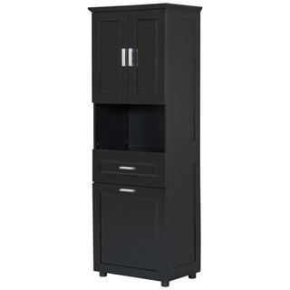 Tall Bathroom Cabinet With Tilt-Out Laundry Basket And Upper Storage