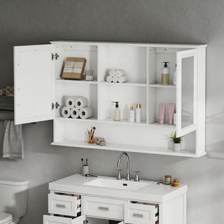 Wall Mounted Bathroom Medicine Cabinet With Double Mirrored Doors