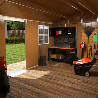 Storage Shed With Windows, Lockable Door & Ventilation For Backyard Tool Organization - Brown