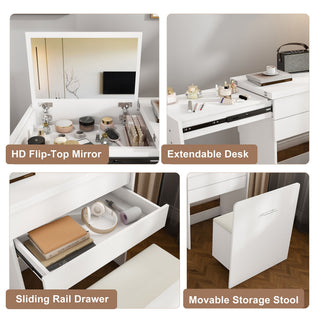 Folding Desk With Mirror And Storage Stol For Bedroom