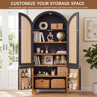 Tall Arched Cabinet With Rattan Doors & Adjustable Shelves