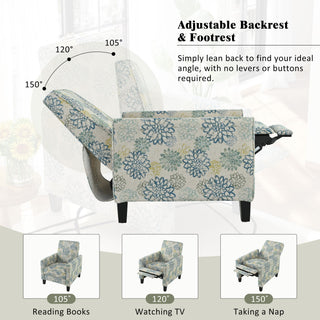 Upholstered Push Back Recliner Chair For Living Room - Blue