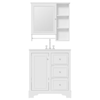 Bathroom Vanity With Sink, Modern Elegant Bathroom Storage Cabinet With 3 Drawers And Adjustable Shelves, Freestanding Vanity Set With Mirror Cabinet, Single Sink Bathroom Vanity