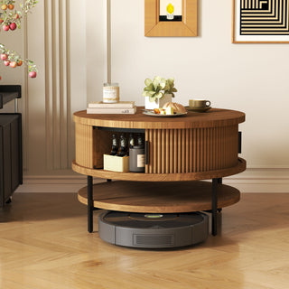 Flip-Top Round Coffee Table With Storage - Brown