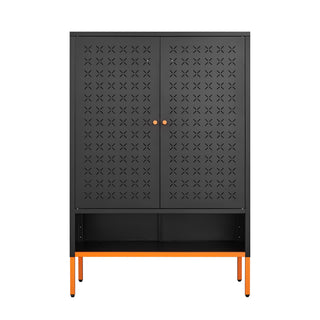 Grid Double Door Shoe Cabinet With Adjustable Compartments And Moisture-Proof Design In Metal
