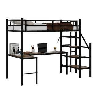 Loft Bed & L-Shaped Desk, Large Storage Space