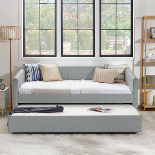 Upholstered Daybed With Trundle With Vertical Stripes